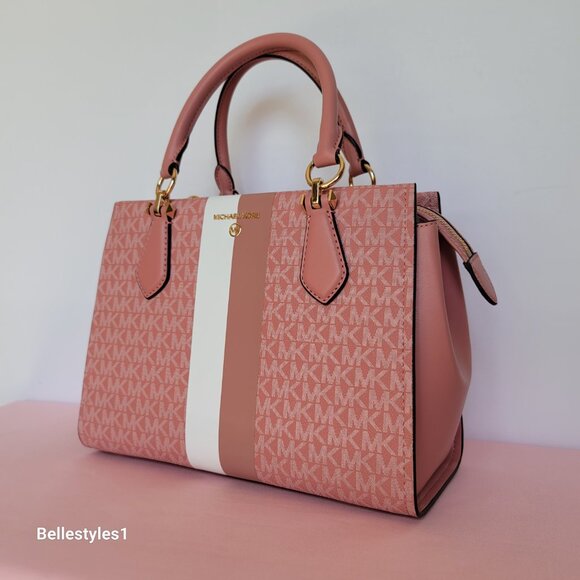 MICHAEL KORS Marilyn Medium Signature Logo Satchel-Sunrise Rose Multi ⭐ - Picture 4 of 16